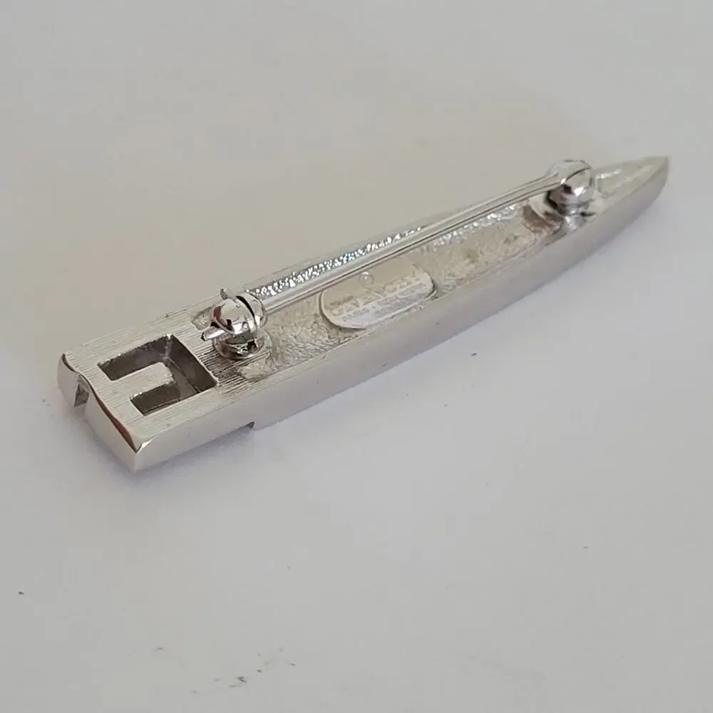 Givenchy Vintage Silver Tone Dagger Clear Rhinestone Brooch Pin Mediu 2inch 1978